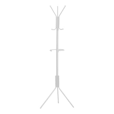 Monarch Specialties Coat Rack, Hall Tree, Free Standing, Hanging Bar, 6 Hooks, Entryway, 68"H, Bedroom, Metal, White I 2164